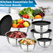 YJSLICT Stainless Steel Mixing Bowls with Lids, 7-Piece Nesting Bowl Set | 7 Sizes: 0.7–4.5 QT, Stackable Stainless Steel Mixing Bowls with Lids for Baking, Prep, Serving and Storage