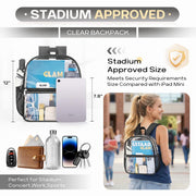 Clear Backpack for Stadium Events Sports Fan Backpack Stadium Bag 12x6x11 | Transparent Security Backpack,Heavy Duty PVC Small Clear Bag for Concerts, Sports,Work,School