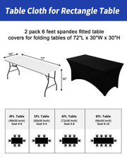 Fixwal 2 Pack 6FT Black Tablecloth Rectangle Spandex Fitted Table Cover | Fit for 6 Foot Rectangle Table, Washable Stretch, Ideal for Party, Wedding, Buffet, Halloween Decoration, Vendor Booth