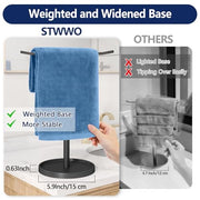 STWWO Hand Towel Holder | Stainless Steel Towel Holder Stand for Bathroom, Kitchen Countertop, T-Shaped Hand Towel Rack Stand, Black