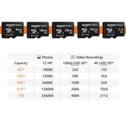 Amazon Basics microSDXC Memory Card with Full Size Adapter, A2, U3, Read Speed up to 100 MB/s, 128GB, Black