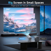 Philoent Mini Projector with WiFi 6 and BT 5.4, Built-in Apps 2026 Upgraded | 1080P/4K Support, 180° Rotation, Wi-Fi 6 & Bluetooth 5.4, Automatic Keystone Correction, Fast Focus, 25 dB for home cinema
