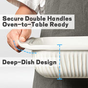 Artena Baking Dish 5.1 Quarts, Casserole Dishes For Oven, Baking Pan With Handles, Lasagna Pan Deep, Large Casserole Dish, Rectangular Ceramic Bakeware (White, With Lid)