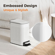 TrashAid Slim Bathroom Trash Can with Lid Soft Close & Pedal, 1.6Gal, White | Removable Inner Bucket, Stainless Steel Garbage Can, Small Wastebasket for Toilet/Office/Bedroom, Retro Design, Odor Control