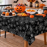 HAMDKS 4 Pack Halloween Tablecloth, Spider Web Table Cloth | 108" x 54" Rectangular Table Cover, Black Plastic Disposable Tablecloth for Halloween Decor Party Supplies