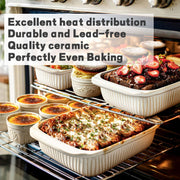 Artena Baking Dish 5.1 Quarts, Casserole Dishes For Oven, Baking Pan With Handles, Lasagna Pan Deep, Large Casserole Dish, Rectangular Ceramic Bakeware (White, With Lid)