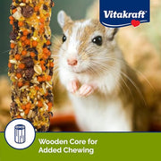 Vitakraft Crunch Sticks Hamster Treat Apple & Honey Flavor - 2 Sticks | Real Dried Fruit, Sweet Honey Coating, Natural Wood Center, Encourages Foraging Chewing, 2 Count Pack