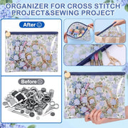 Locmeo 2 Pack Needlepoint Project Bags with Wristlet, Blue, Clear Hydrangea | Pouch for Embroidery Quilting, Sewing Organizer, Cross Stitch Storage Stitching Crafts Stitchers Thoughtful Gift