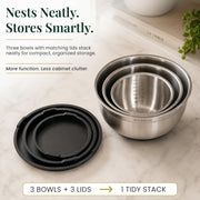 Bellemain Stainless Steel Mixing Bowls with Airtight Lids Set - Set of 3 | Non-slip Silicon Base, Kitchen Essentials for Baking & Serving (Mix, Serve, and Store), Rust-resistant, Dishwasher Safe