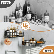 LEVERLOC Shower Caddy Suction Cup, 2 Pack Suction Shower Shelf With Hooks | Black Shower Caddies, Soap holder, NO-Drilling Bathroom Holder, Rustproof bathroom organizer