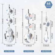 44 Pack Chandelier Crystal Replacement, Clear Crystal Prism for Chandeliers | K9 Glass Sparkling, 38mm 20mm Bead Prism, Rainbow Reflection, Easy Hang Hook, Crystals for Chandeliers Wedding Christmas Tree
