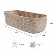Zenlyzoo Toilet Paper Basket for Toilet Tank, Oatmeal, 1 Pack | Small Cotton Organizer, Rectangle, 14 x 6.5 x 3.9 in, Open Top, 2 Inside Handles, Machine Washable, Foldable