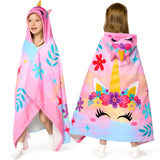 Joiedomi Unicorn Hooded Towels for Kids Soft 100% Cotton Kids Beach Towel 30" x 50" for 3-8 Years Boy Girl Beach Hooded Poncho Absorbent Pool Toddler Swim Bath Wrap
