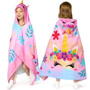 Joiedomi Unicorn Hooded Towels for Kids Soft 100% Cotton Kids Beach Towel 30" x 50" for 3-8 Years Boy Girl Beach Hooded Poncho Absorbent Pool Toddler Swim Bath Wrap