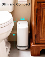 Purexa 2.3 Gallon Slim Small Bathroom Trash Can with Lid, White Dog Proof Garbage Can with Air-Press Bag Expander & Removable Bucket, Narrow Bathroom Waste Basket for Bedroom, Office, Dorm