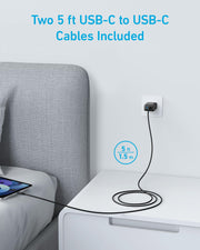 Anker Phone Charger, 20W USB C Charger Block, Type C Charger Fast Charging | For iPhone 18 Pro/17/17 Plus/17 Pro Max/16/16 Plus/16 Pro Max/15 Pro Max/iPad Pro and More (2-Pack with 2 Cables, Black)