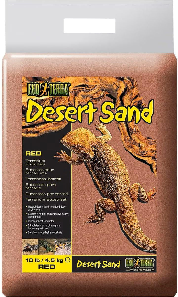 Exo Terra Desert Sand, 10-Pound, Red for All Breed Sizes | Natural Terrarium Sand for Reptiles, Leopard Geckos, Bearded Dragons & More - Chemical-Free Reptile Tank Substrate