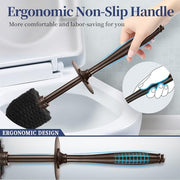 HAMITOR Toilet Bowl Brush Holder Set: Modern Brown Bathroom Accessories | Dense Stiff Soft Bristle Deep Cleaning, Round Head Restroom Scrubber, Covered Holder Hidden Mess, Home Hotel Decor, 2 Pack