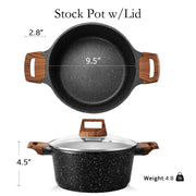 ESLITE LIFE Nonstick Stock Pot with Lid, 5 Quart Granite Casserole Large Soup Pot Pasta Cooking Pot, Induction Compatible, PTFE & PFOA Free, Black