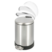 Glad Small Trash Can, 1.2 Gallon | Round Stainless Steel Garbage Bin with Soft Close Lid & Step Foot Pedal | Metal Waste Basket with Removable Inner Bucket, Stainless, 8 x 9.5 x 12 inches