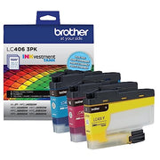 Brother Genuine LC406 Ink Cartridges for INKvestment Tank Printers | 3-pack cyan, magenta and yellow Brother printer ink LC406 ink cartridges for select INKvestment Tank printers
