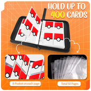 Card Binder 4 Pocket, Trading Card Holder Fits 400 Cards With 50 Removable Sleeves, Portable Collection Card Ablum, Game Card Case book With Zipper for Gift, Red