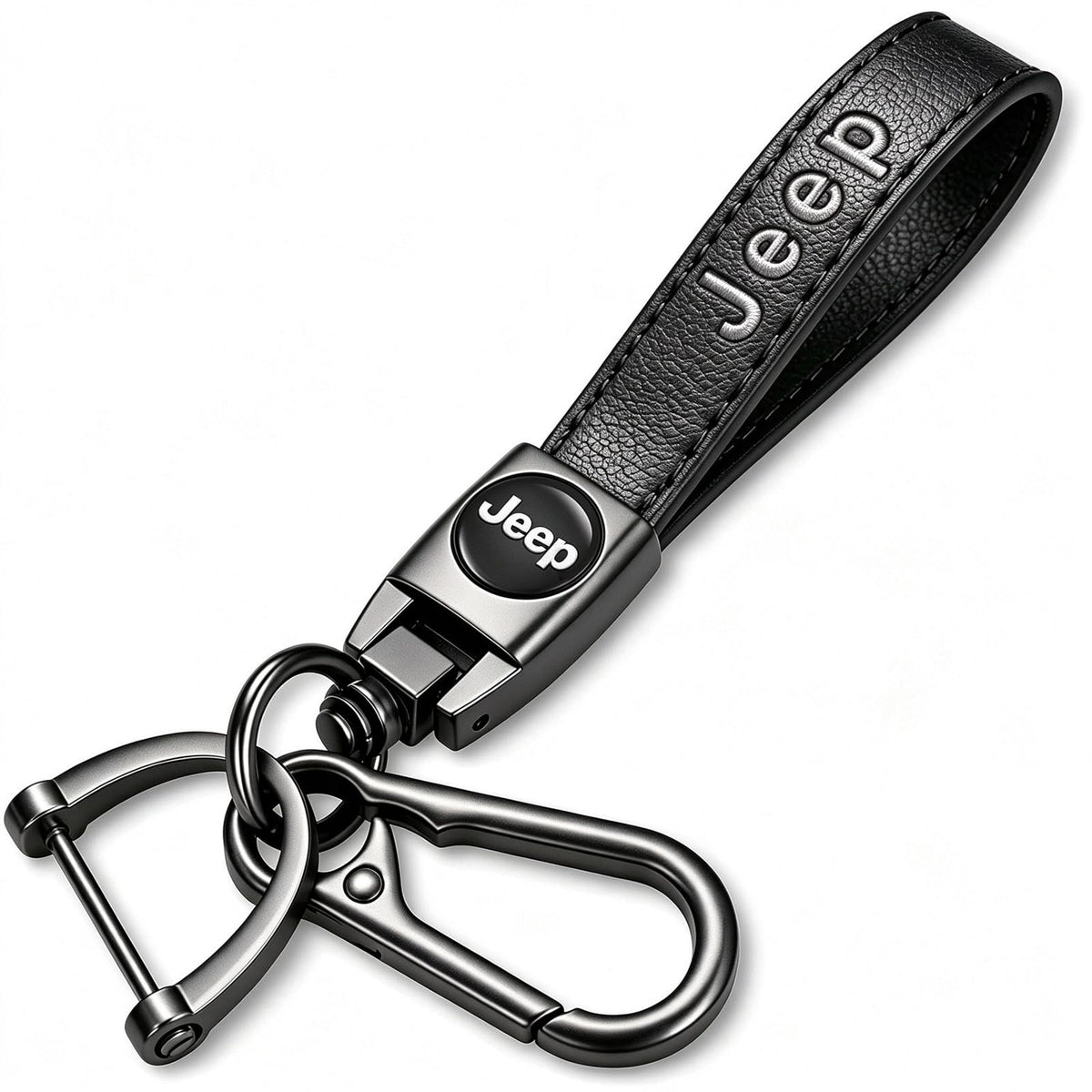 NASKEE Genuine Leather Key Chain for Jeep Wrangler Compass Cherokee Renegade Patriot Grand Commande Keychain KeyRing for Men and Woean Accessories Black