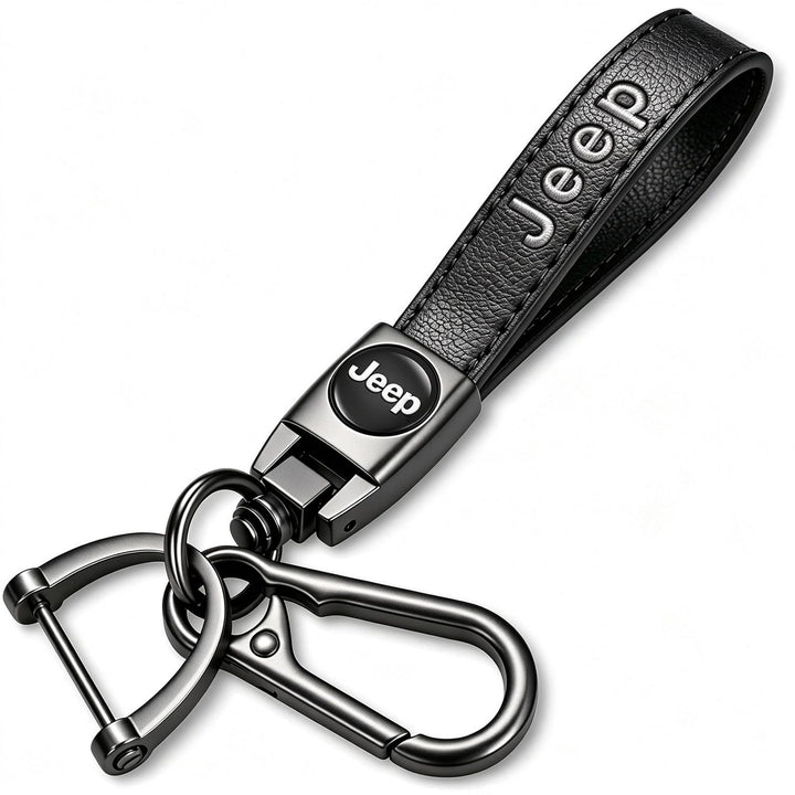 NASKEE Genuine Leather Key Chain for Jeep Wrangler Compass Cherokee Renegade Patriot Grand Commande Keychain KeyRing for Men and Woean Accessories Black