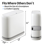 Purexa Small Bathroom Trash Can with Lid, 2.3 Gallon Slim Trash Can, Narrow Garbage Can with Hidden Liner & Auto-Smooth Bag Fit, Press-to-Open Lid, White, for Bathroom, Bedroom, Office, Kitchen