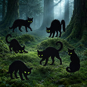 Black Cat Halloween Decorations Outdoor Yard Signs Stakes Scary Silhouette | 6 Pcs Spooky Black Cat Signs with Glow Effect Eyes Lawn Stakes for Graveyard Front Yard Backyard Garden Halloween Party Decor
