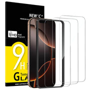 NEW'C for iPhone 17, iPhone 17 Pro, iPhone 16 Pro Screen Protector | 3 Pack, HD Clear, Easy Installation Tool Included, Tempered Glass, 9H Hardness, Scratch Resistant, Bubble Free