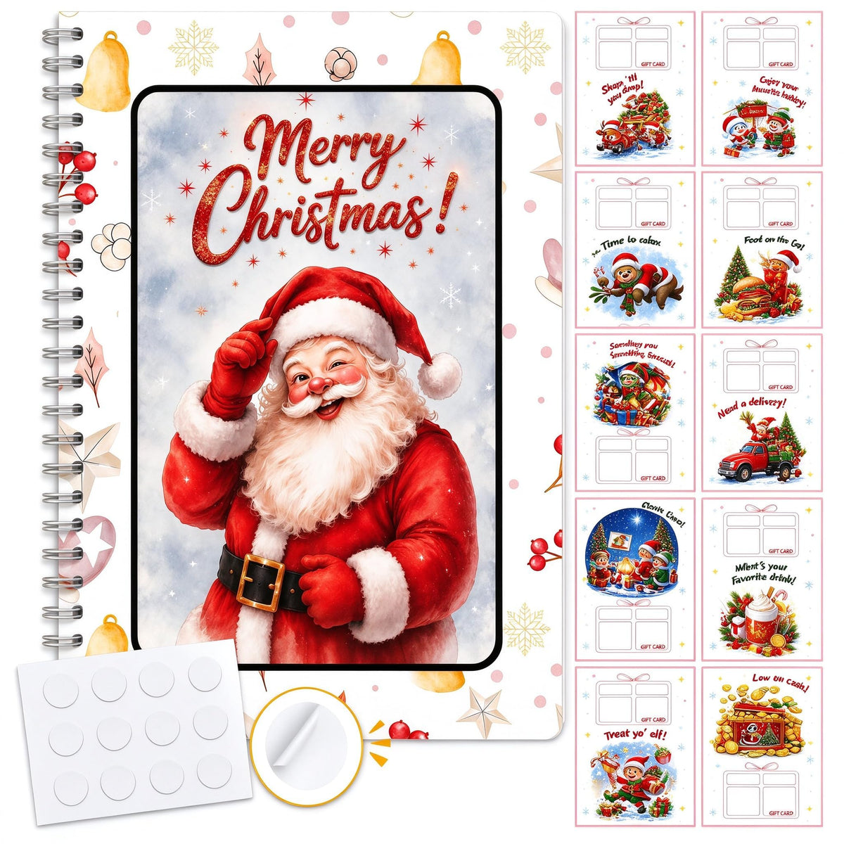 Christmas Gift Card Book for Adults- 5x7 Merry Christmas Giftcard Booklet | Christmas Festive Designs |10 Themed Pages |DIY Spiral Binding |Add Cards, Cash, Coupons | Write-In Notes
