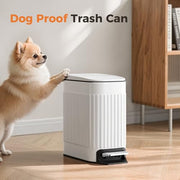 TrashAid Slim Bathroom Trash Can with Lid Soft Close & Pedal, 1.6Gal, White | Removable Inner Bucket, Stainless Steel Garbage Can, Small Wastebasket for Toilet/Office/Bedroom, Retro Design, Odor Control