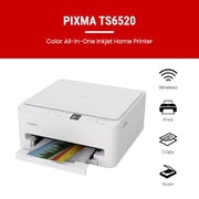 Canon PIXMA TS6520 Wireless Color Inkjet Printer, Duplex Printing, Copier/Scanner, 1.42" OLED Display, Compact, White