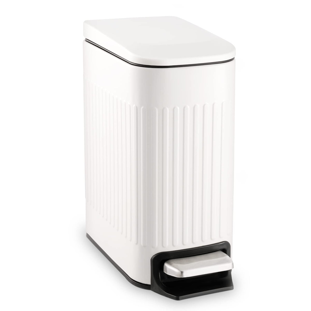 TrashAid Slim Bathroom Trash Can with Lid Soft Close & Pedal, 1.6Gal, White | Removable Inner Bucket, Stainless Steel Garbage Can, Small Wastebasket for Toilet/Office/Bedroom, Retro Design, Odor Control