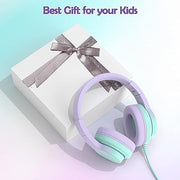 Candy Bila Wired Kids Headphones for School, Over-Ear for Boys Girls | Volume Limiter 85/94dB, HD Stereo Sound, Microphone and Wired Control,Foldable Design, Gradient Purple