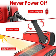 RunningSnail Hand Crank Radio with Flashlight, NOAA/AM/FM Emergency Radio | 2000mAh/7400mWh,Lightweight&Compact,Bright LED Flashlight,Cranked,Solar Power,USB-C,for Power Outage,Emergencies,Camping,Red