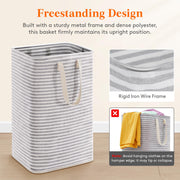 Lifewit 75L Large Collapsible Laundry Basket with Extended Handles, Grey | Foldable Laundry Hamper, Tall Dirty Clothes Basket, Waterproof, Freestanding Design for Bedroom, Bathroom, College Dorm