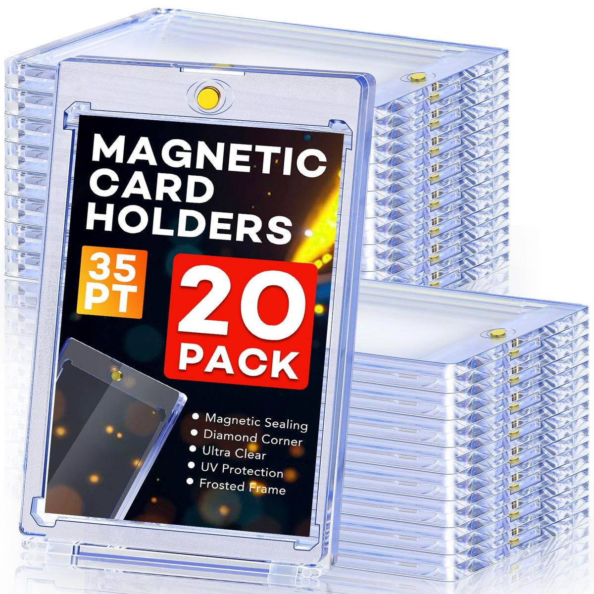 ZENOWICK 20ct Magnetic Card Holders, 35pt One Touch Card Holder | U-V Protection Hard Plastic Case for Trading Cards, Display Case for Sports, Baseball, Football, Game Cards