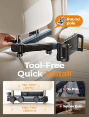 LISEN iPad Holder for Car Tablet Mount, 4 in 1 Adjust Arm Back Seat Stand | Car Accessories for Women, Car Interior Kit Organizer, Road Trip Essentials Kids, Toddler Travel Essential Car Mount Headrest