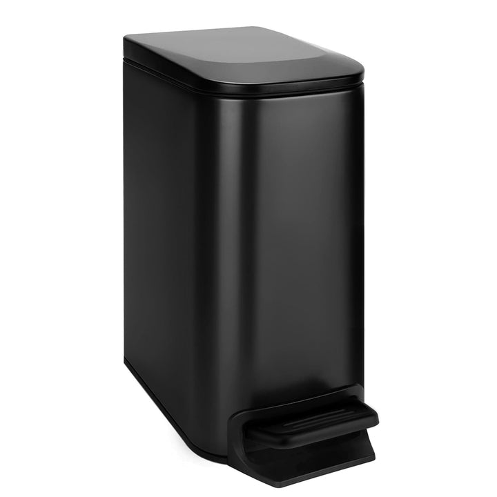 TIPGO Small Bathroom Trash Can with Lid Soft Close, 1.6 Gal, Matte Black | Step Pedal, 5.9'' Slim for Narrow Space, Stainless Steel, Anti-fingerprint, Removable Inner Bucket, Odor Seal