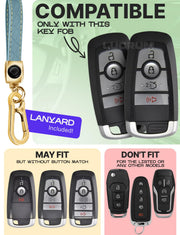Lucrum Compatible with Ford Key Fob Cover & Keychain | Fits Bronco, Explorer, Edge, Escape, Expedition, Fusion, Mustang, 4 Buttons Keyfob Case (2017-2026) - White and Gold
