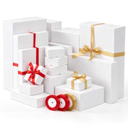 HAPWAVE 22 Pack White Gift Boxes with Lids, 5 Sizes Cardboard Present Boxes | 2 Extra Large,6 Large, 4 Medium,4 Small, 6 Mini, 3 Ribbon Rolls. Wrapping Boxes for Christmas, Holidays and Birthdays
