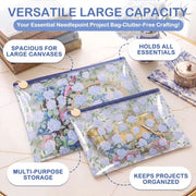 Locmeo 2 Pack Needlepoint Project Bags with Wristlet, Blue, Clear Hydrangea | Pouch for Embroidery Quilting, Sewing Organizer, Cross Stitch Storage Stitching Crafts Stitchers Thoughtful Gift