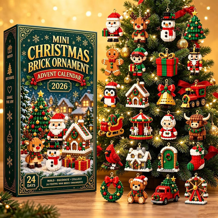Christmas Advent Calendar, 24-Day Mini Building Block Ornaments Blind Box | 1 Set, 24 Random Designs to Build, Hanging Loops Included, Tree & Garland Decorations, Christmas Countdown Gift