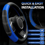 NBTEPEM 6 Pcs Blue Steering Wheel Cover Set, Sport Microfiber Leather Steering Wheel Cover 14.5-15inch Universal, Car Center Console Cover, Seat Belt Cushion, Cup Coasters, Blue Car Accessories Set
