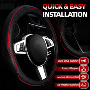 NBTEPEM 6 PCS Car Steering Wheel Cover Set, Microfiber Leather Steering Wheel Covers Universal 14.5-15 inch, Center Console Cover, Seat Belt Cushion, Cup Holder Coaster, Car Accessories Set Red