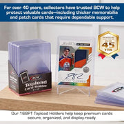 BCW 168 Pt Thick Card Topload Holders for Relic and Patch Cards, 10 Count | Rigid clear PVC holders fit relic, patch, jersey, and memorabilia cards up to 168 pt for storage, display, and transport.