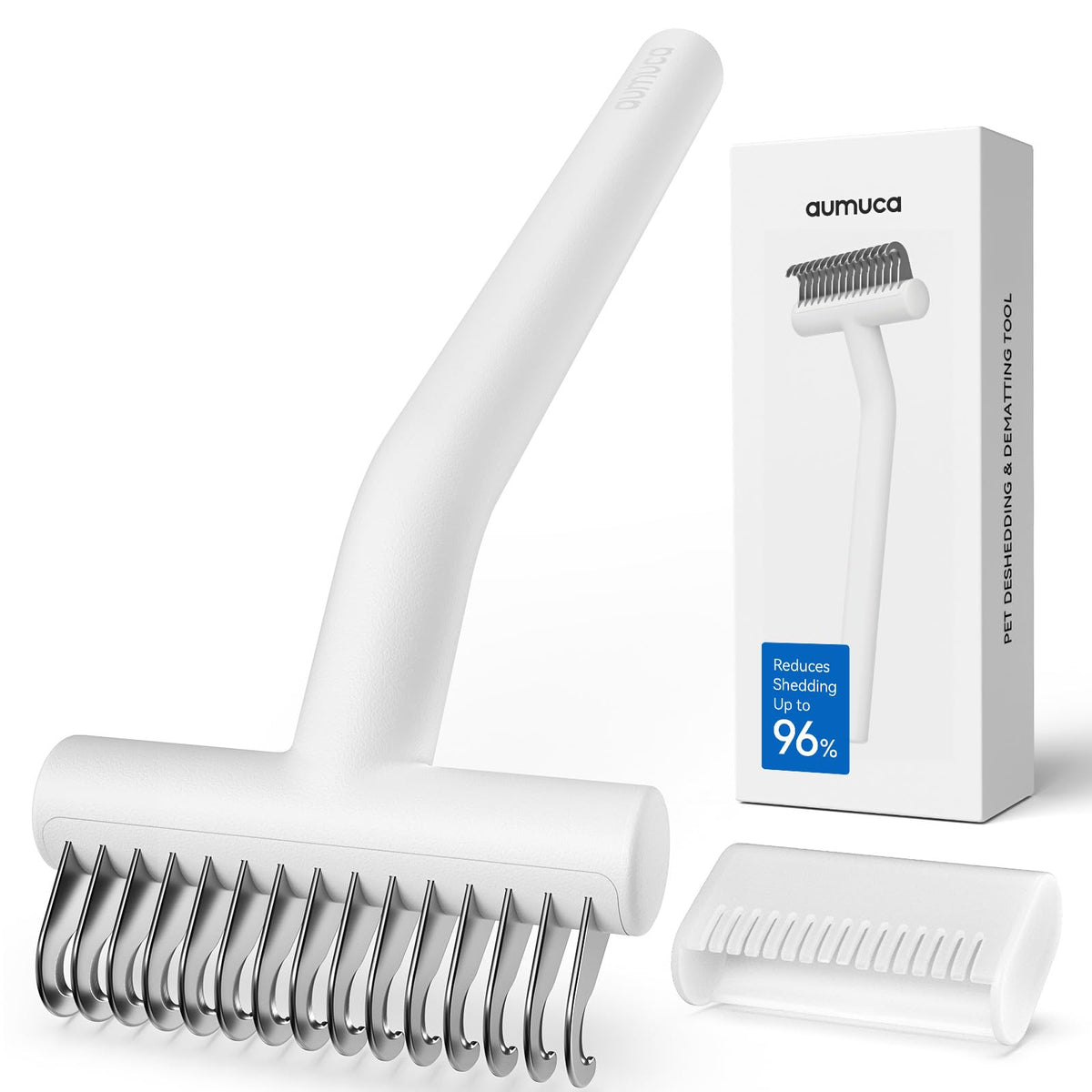 aumuca Undercoat Rake for Dogs, Deshedding & Dematting Comb for Cats, Horse | Dog grooming rake & dog shedding brush in one | Lifts undercoat in a single pass | Gentle on matted hair & sensitive skin