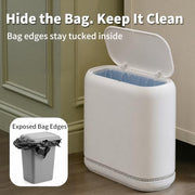 Purexa Small Bathroom Trash Can with Lid, 2.3 Gallon Slim Trash Can, Narrow Garbage Can with Hidden Liner & Auto-Smooth Bag Fit, Press-to-Open Lid, White, for Bathroom, Bedroom, Office, Kitchen